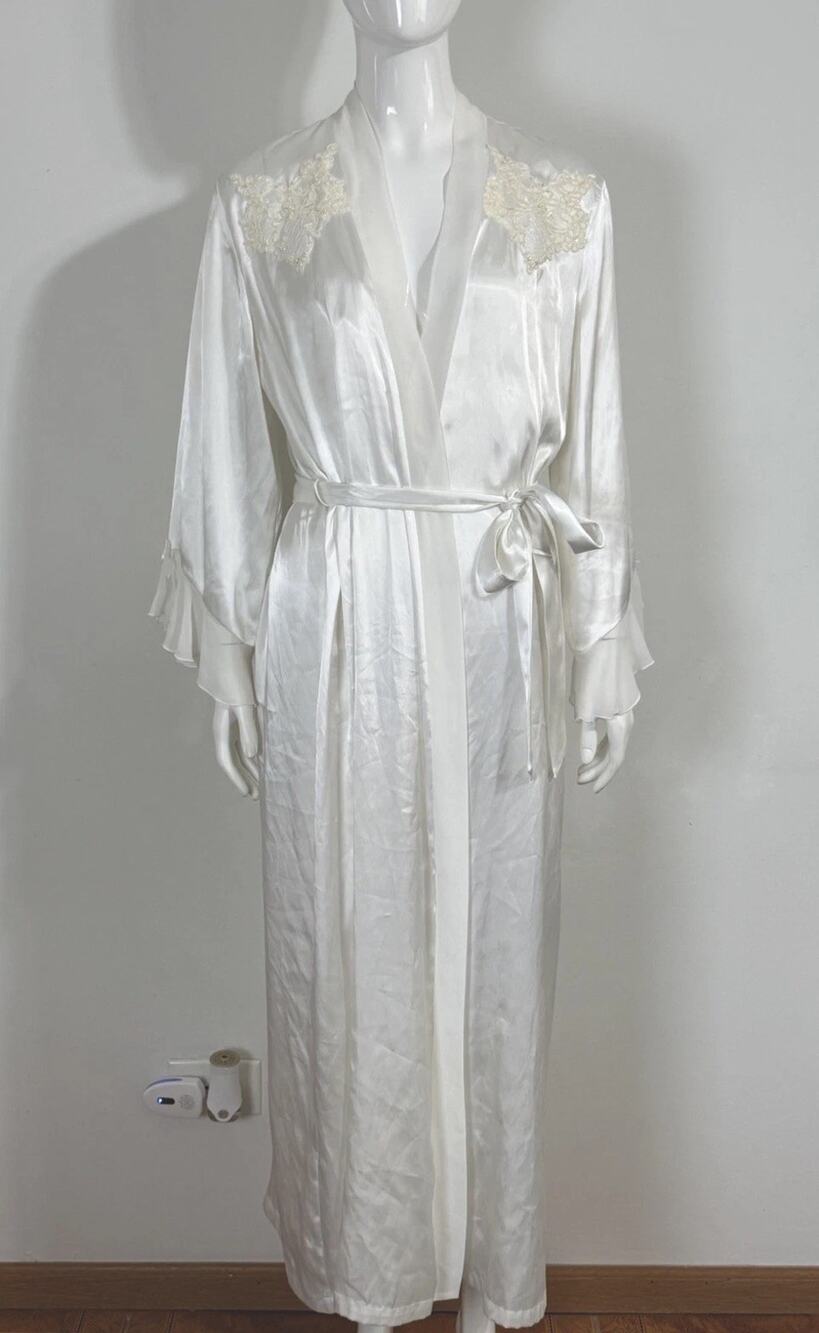 Linea Donatella Peignoir Set Beaded Robe Gown Babydoll Wedding Lingerie M/XL